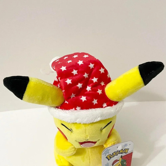 Pokemon Pikachu Plush Winter Holiday Christmas Edition Santa Hat Stars 8 Inch - Picture 16 of 16